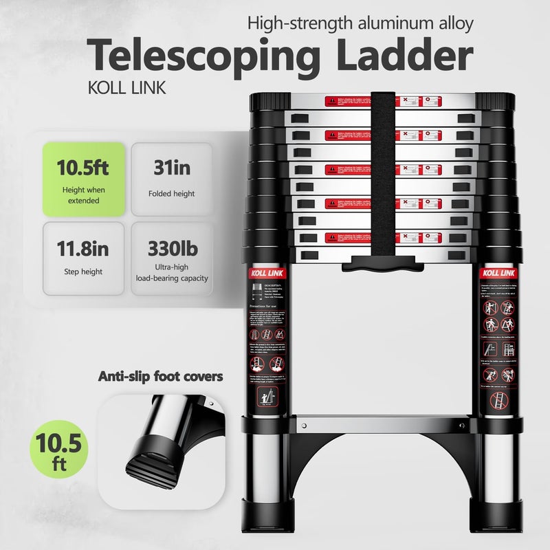 KLINK Telescoping Ladder,10.5 FT Aluminum Lightweight Extension Ladder with 2 Triangle Stabilizers,Multi Purpose RV Ladder EN131 330lbs Max Capacity for Home Attic Roof & Outdoor Work - Image 5